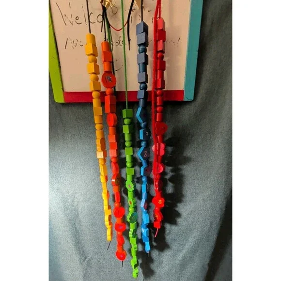 Wooden Lacing Beads 148pc Set | Alphabet Letters & Numbers Threading Toy |