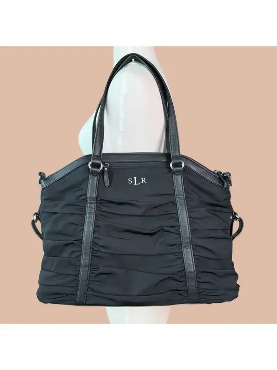 Pottery Barn Kids Diaper Bag Black Sydnee Ruched SLR Monogram with Change Pad
