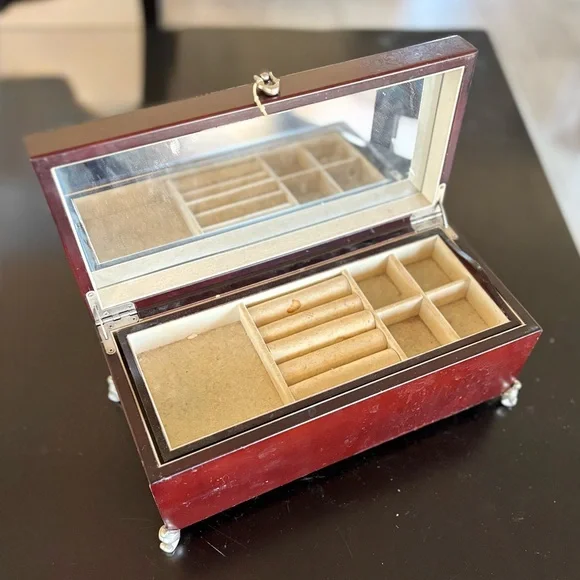 Vintage Solid‎ wood Elegant Red Jewelry Box with Mirror velvet liner