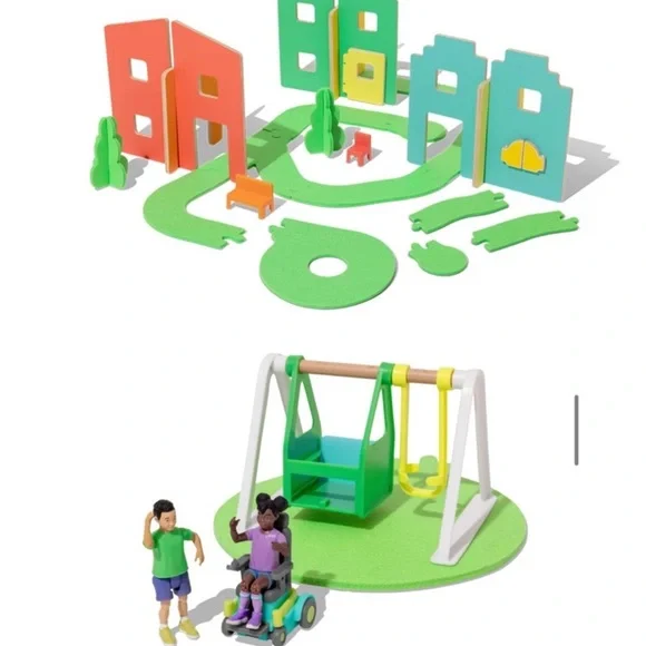 LOVEVERY Wooden Modular Village & Pathways and Friends & Swing Set