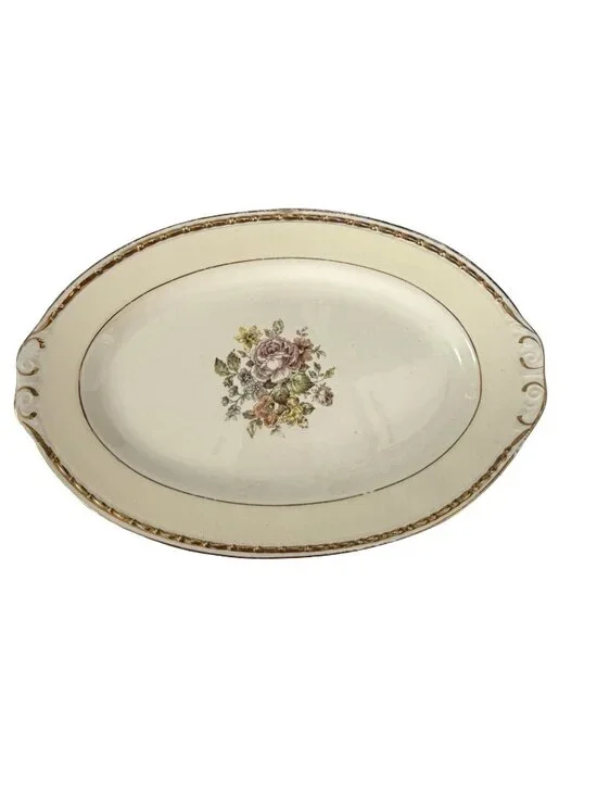 Homer Laughlin Georgian Eggshell Floral Oval Vegetable Bowl Serving Dish 9.5