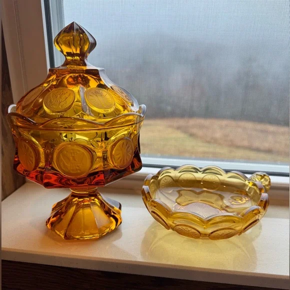 Vintage FOSTORIA AMBER Coin Glass Set
