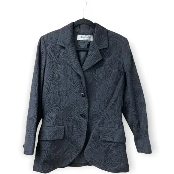 Vintage Textured Leaf Print Blazer