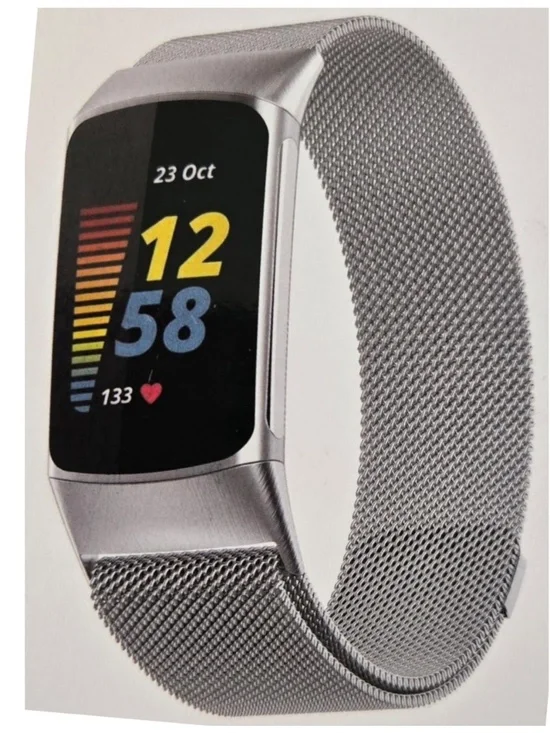 New Withit Fitbit Charge5 Watch Band Adjustable Stainless Steel Silver Metal NWT