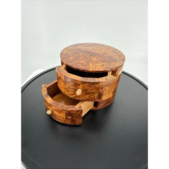 Morocco Jewellery Box Thuya Wood Aromatic Marquetry 2 Drawer Cylinder Drum Heavy