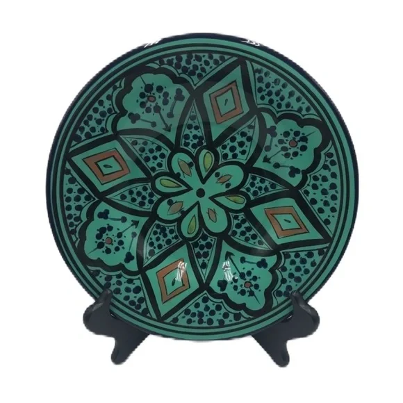 Pottery Barn Kasara Set of 4 Salad Plates Green Mosaic Porcelain Kaleidoscope