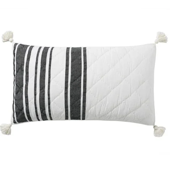 2 Pottery Barn Mesa Striped Tassel Cotton Quilted KING Pillow Sham Covers NWT