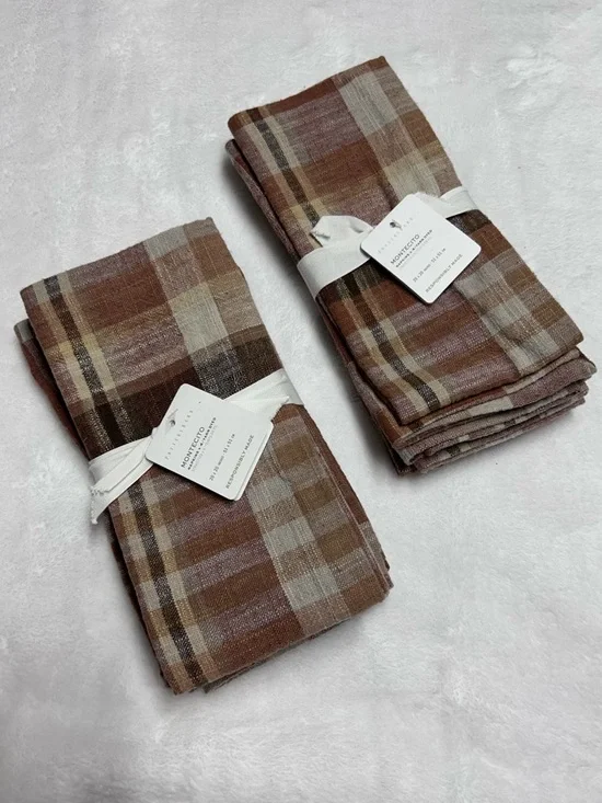 8 Pottery Barn Montecito Plaid Cotton Linen Napkins Yarn Dyed Table Decor NWT