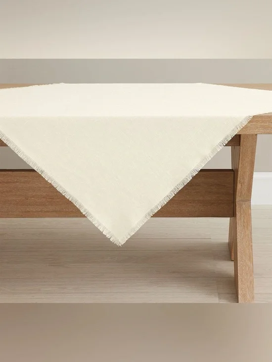 Pottery Barn Frayed Edges Linen Table Throw Tablecloth - Ivory 50