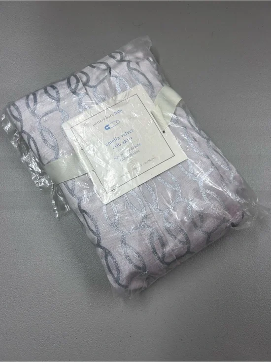 Pottery Barn Amelia Velvet Crib Skirt Metallic Pattern Cotton Baby Nursery NWT