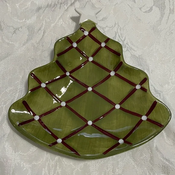 Pottery Barn Olive Green Christmas Tree Platter