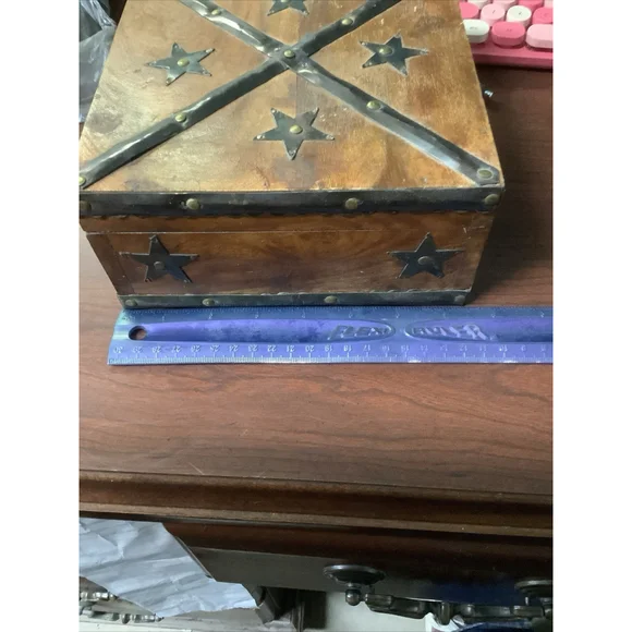 Vintage decorative wooden box Handmade wooden keepsake stars Rustic Cottage
