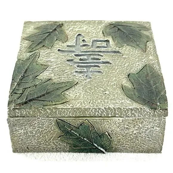 Square Lidded Green & Gray Japan Symbol Longevity Trinket Box