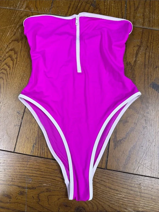 Women’s Skims' Fuchsia One-Piece Swimsuit with White Trim