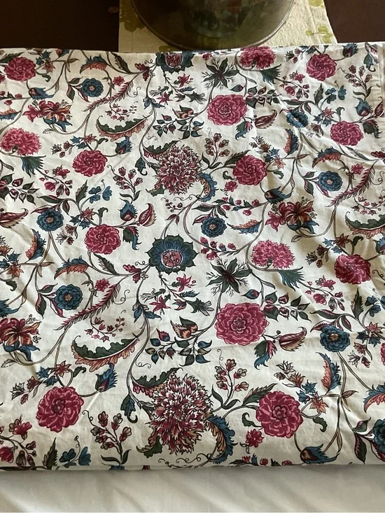 POTTERY BARN Amelie Floral with Gingham Borders Duvet Cover QUEEN 92x88”
