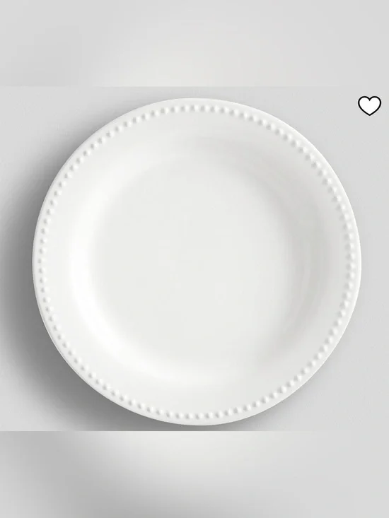 SET OF (10) POTTERY BARN EMMA BEADED STONEWARE DINNER PLATES