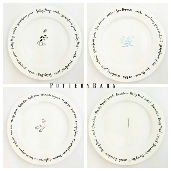 Pottery Barn Bar Lingo Cocktail Plates with Recipe
