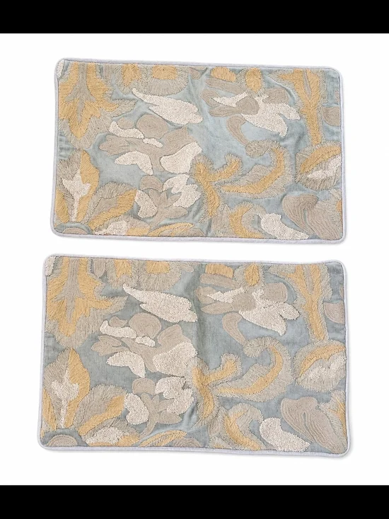Pottery Barn Embroidered Pillow Covers Set of 2 16x26 Linen Blend Quiet Luxury
