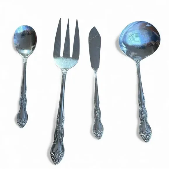 Vintage Lusterware Serving Set of 4 Stainless Steel