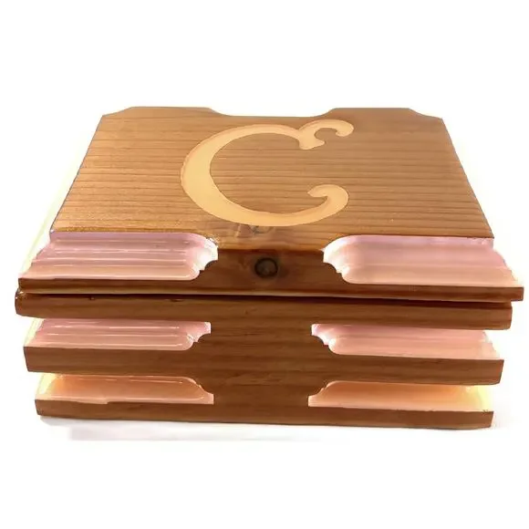 Wood Monogram “C” Jewelry Box Pink Heart Interior Trinket Box 7.5”
