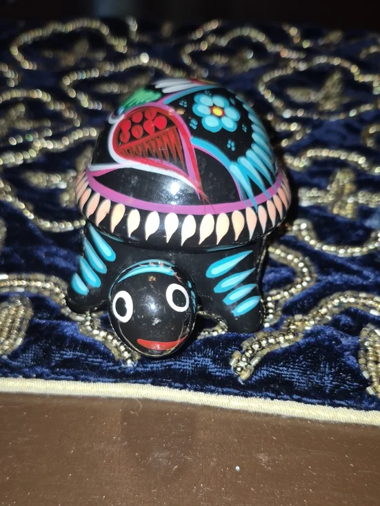 Minature Colorful Turtle Trinket Box.TalaVera From Mexico Flowers And Bird Motif