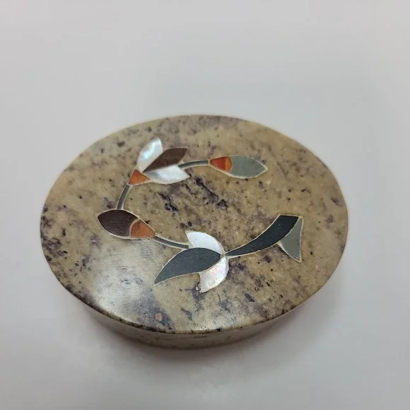 Soapstone Jewelry or Trinket Box 3x2.5 W MOP Inlay & W Black Matrix Throughout‎