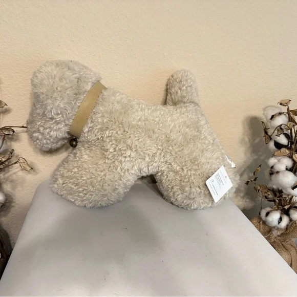 Pottery Barn Cream Doodle Faux Fur Dog Pillow Bell Cozy Teddy Poodle Labradoodle