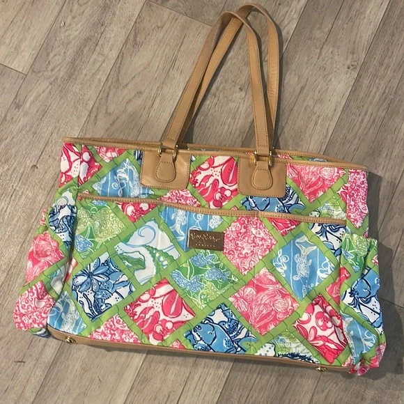 Lilly Pulitzer jubilee patchwork diaper bag with changing pad RARE