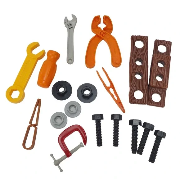Lot Of 19 Kids Play Tools Screws Pliers Tweezers Wrenches and More