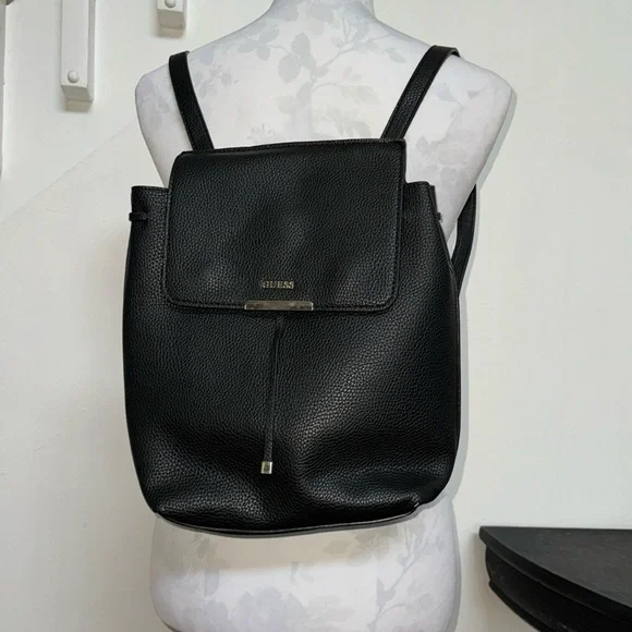 Guess Varsity Black Pebble Grain Adjustable Strap Backpack