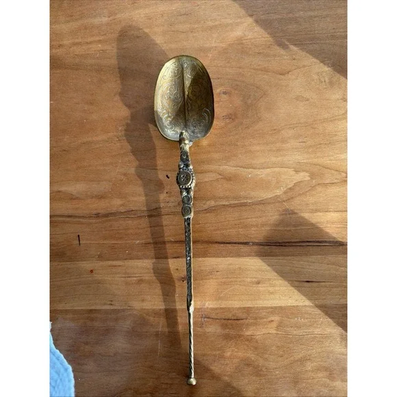 Vintage Mexican Brass Serving Spoon with‎ Jaguar / Feline Motif – 10″ Decorative
