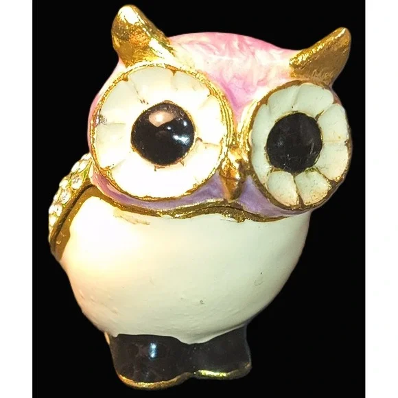 Vintage Owl Trinket Box, 1.75 x 1 x .5,‎ Purple and White