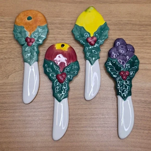 Vintage Fitz & Floyd Della Robbia Set of 4 Canape Knives Charcuterie Spreaders