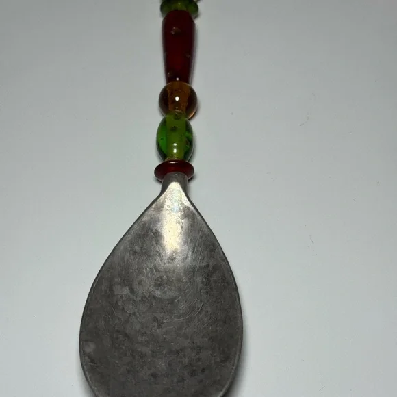 Vintage Silver Spoon with Red and Green Accents‎