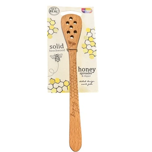 Beechwood Honey Spreader and‎ Dipper Wooden Spoon with Etched Bee and Honeycomb