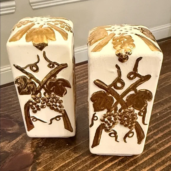 Elegant Gold and Cream Ceramic Salt and Pepper Shakers