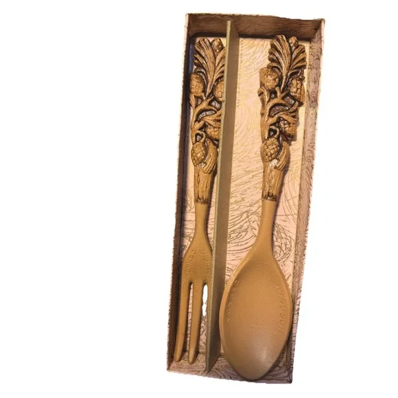 Vintage Hand Carved Salad Serving Spoon Fork Set By Windsor Fruit Carvings