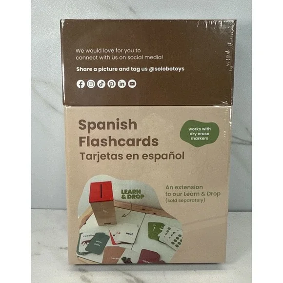 Spanish Flash Cards✨12+ Months✨SOLOBO TOYS✨Works w/ Dry Erase Markers✨50 Cards