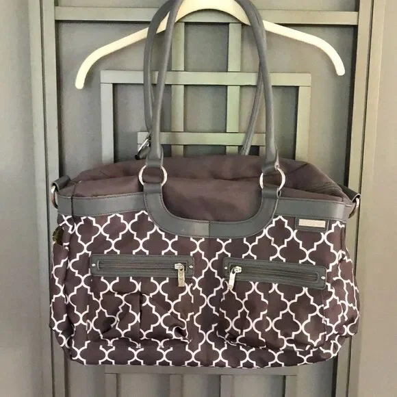 JJ Cole Gray and white Quattro foil diaper bag.