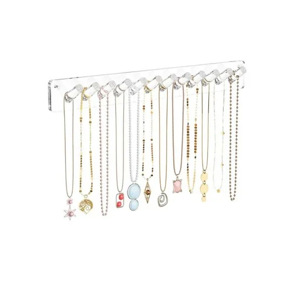 Acrylic Hanging Jewelry Rack w 12 Knobs, Necklace Holder Wall Necklace Organizer