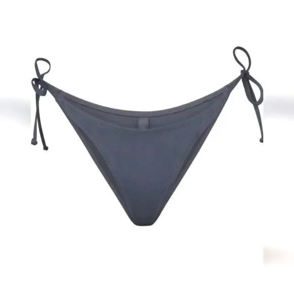 Skims Recycled Swim Size 4X Dipped Side Tie Bikini Bottoms Gunmetal Gray NEW