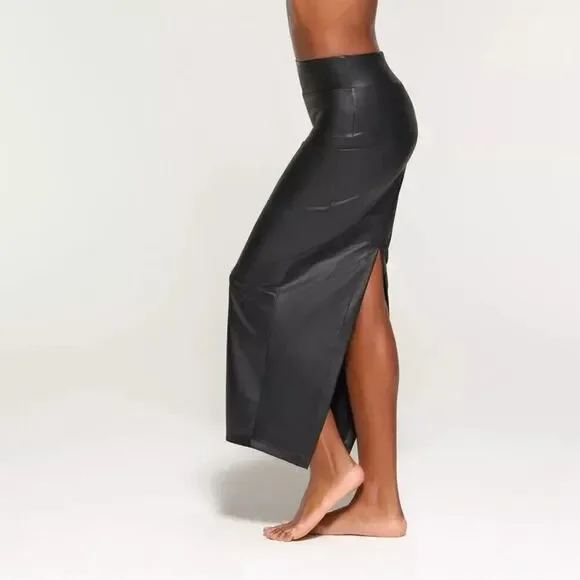 SKIMS Micro Pleather Bikini Bathing Suit Signature Swim Skirt Onyx 4X $88 NEW