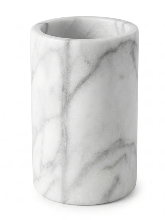 Genuine Marble Utensil Holder Crock Kitchen Modern Organic White Gray