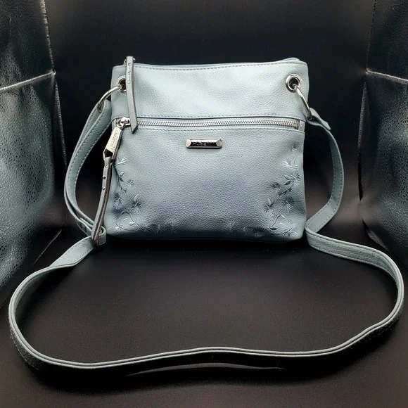 Rosetti Purse Baby Blue W/ Embroidered Flowers & Adjustable Strap. 9