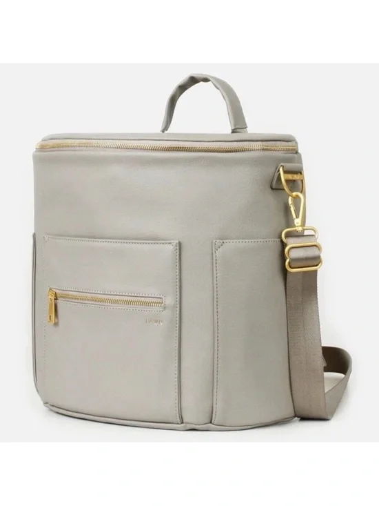 Fawn Design Light Gray Convertible Baby Bag with Gold Hardware