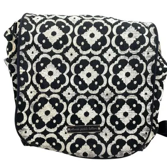 PETUNIA PICKLE BOTTOM Black & White Diaper Bag Baby Backpack Changing Pad
