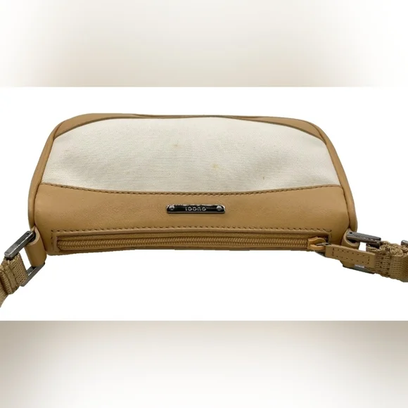Auth Gucci GG Plate Hianvas Leather Beige White Mini Pouch BAG