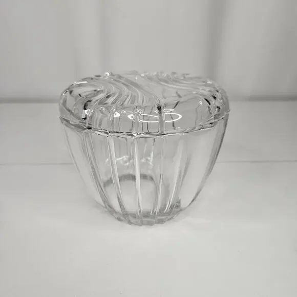 Vintage Art Deco Clear Glass Apothecary Candy Vanity Trinket Jar Lidded Canister