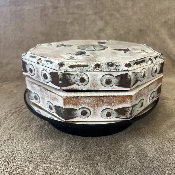 Wood and Metal Octagonal Trinket Jewelry Box Made In‎ India 7