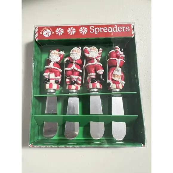 Vintage Y2K Boston Warehouse Peppermint Parade Christmas Santa Spreaders Set‎ 4